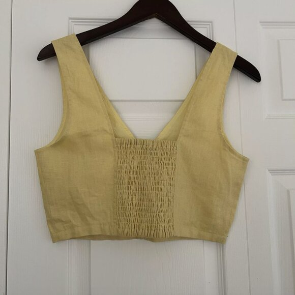 NWT Madewell Gwen Crop Vest Top Womens 2 Yellow Light Straw Linen Crop Top Shirt - Picture 5 of 6